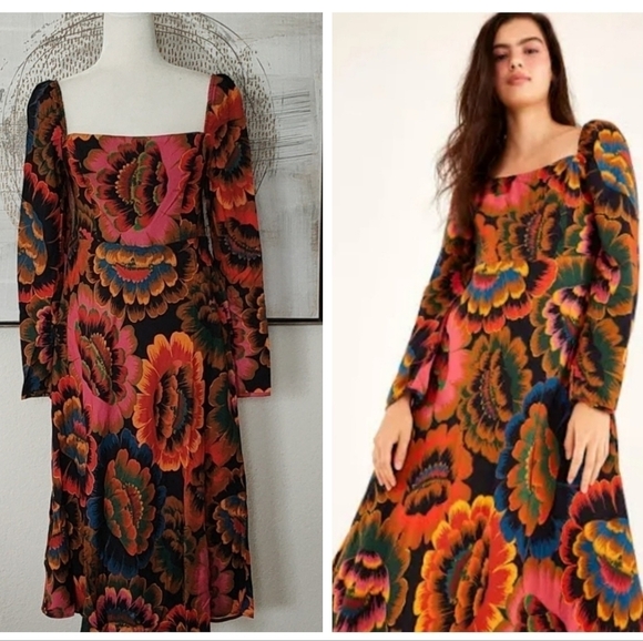 New FARM RIO Colorful Flowers Midi Dress Size S - Picture 1 of 16